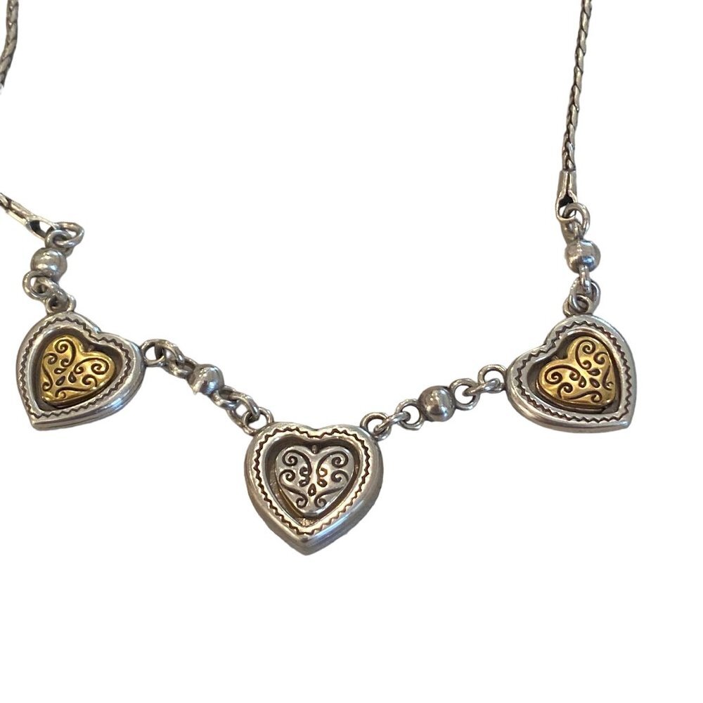 RETIRED Brighton Rotating Gold & Silver Decorative Plated Hearts Necklace - Picture 3 of 10